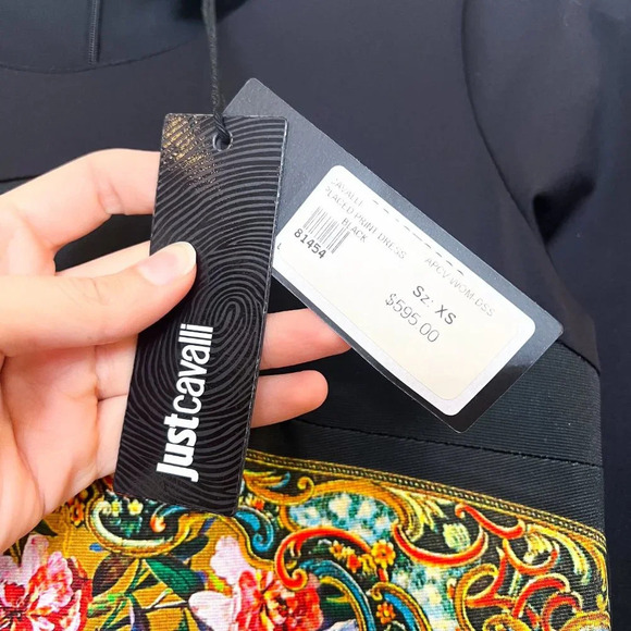 Just Cavalli Black Geometric Floral Designer Colorblock Bodycon Mini Dress XS - Picture 5 of 12